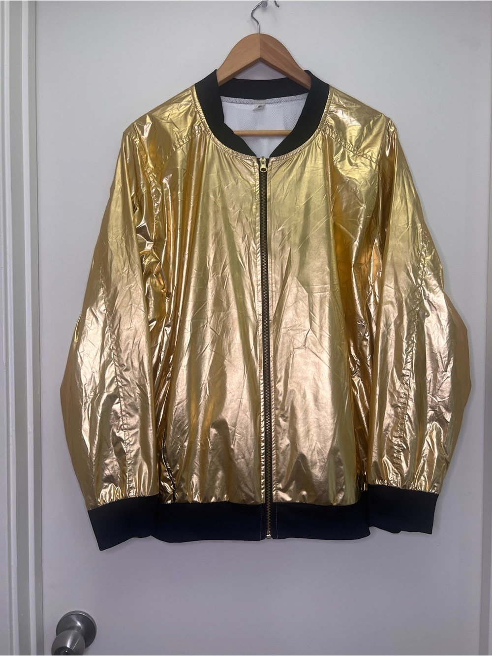 Gold Metallic Bomber Jacket Xersion 2X Statement Streetwear Festival